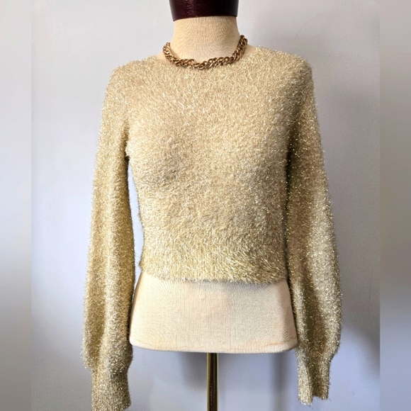 ARITZIA SUNDAY BEST Gold Shimmer Furry Cropped Sweater. Size XXS - Picture 1 of 10